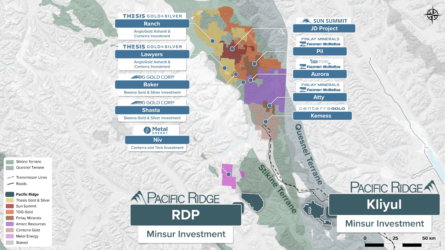 Regional map showing RDP and Kliyul among strategic investments and joint ventures in British Columbia
