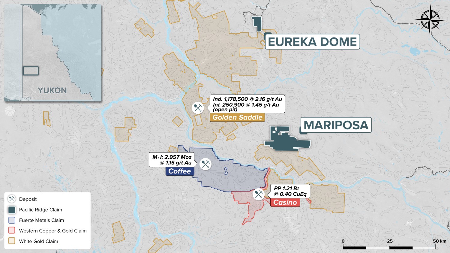 Yukon regional map showing Mariposa and nearby deposits